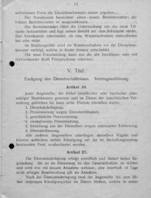 V. Titel. Endigung des Dienstverhältnisses. Vertragsauflösung.