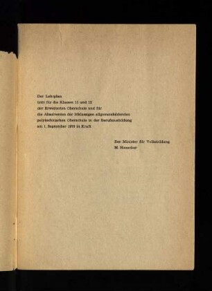 Der Lehrplan tritt ...