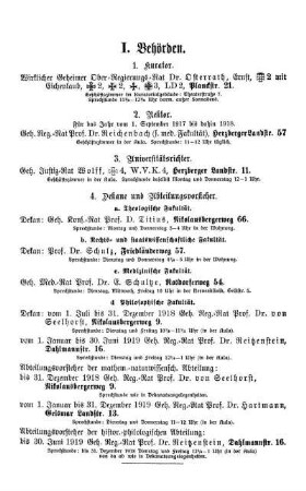 I. Behörden. - VII. Königliche Gesellschaft der Wissenschaften.