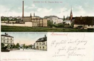Hartmannsdorf: Ansicht von H. Ungers Berg aus ; Ecke der Leipziger und unteren Hauptstrasse