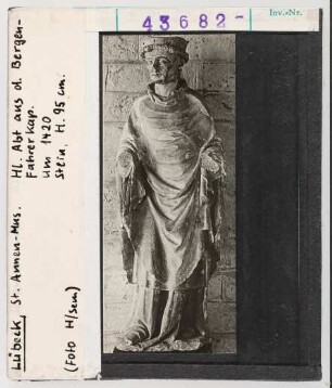 Lübeck, St. Annen-Museum: Heiliger Abt aus der Bergenfahrerkapelle. Um 1420.