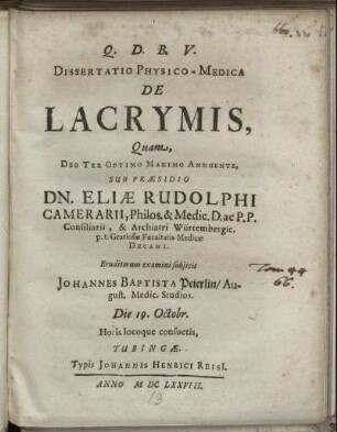 Dissertatio Physico-Medica De Lacrymis