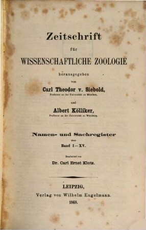 Zeitschrift für wissenschaftliche Zoologie. [15,a]