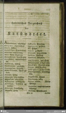 Lateinisches Verzeichniß der Kunstwörter