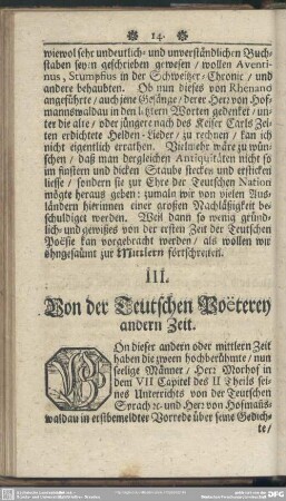 III. Von der Teutschen Poeterey andern Zeit