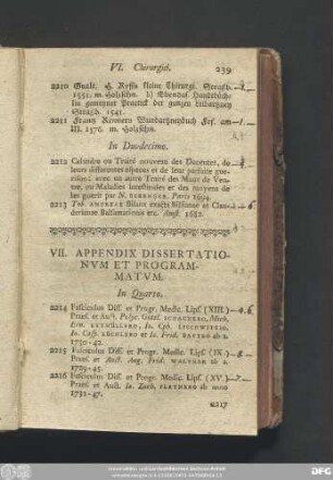 VII. Appendix Dissertationum Et Programmatum.