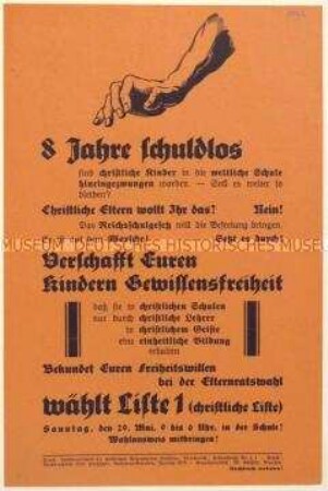 Aufruf des Landesverbandes der christlichen Elternvereine Sachsens zur Elternratswahl 1927