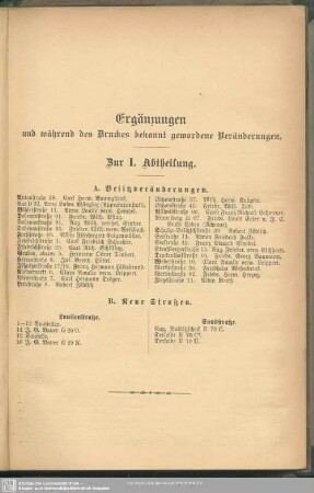 Ergänzungen und während des Druckes bekannt gewordene Veränderungen