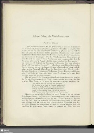 Johann Schop als Violinkomponist