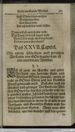 Das XXVII. Capitel. Mit einem schlechten und geringen Verstande von Gott begabet seyn, ist eine unerkannte Wolthat