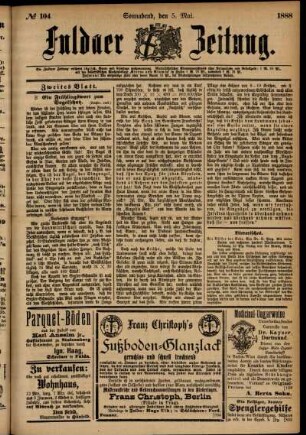 Zweite Ausgabe vom Samstag, den 05. Mai 1888.