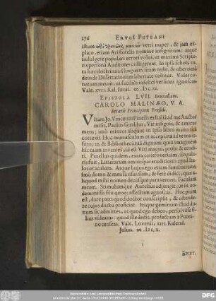 Epistola LVII. Bruxellam. Carolo Malinaeo, V. A. Aerarii Principum Praesidi.
