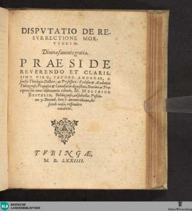 Dispvtatio De Resvrrectione Mortvorvm