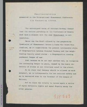 Declaration presented to the International Disarmament Conference in Geneva 1932