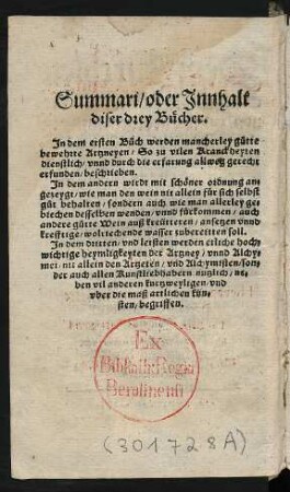 Summari/ oder Innhalt diser drey Bücher.