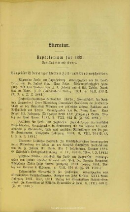 II.1. Repertorium für 1881