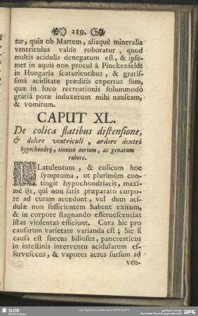 Caput XL. De colica flatibus distensione, & dolore ventriculi, ardore dextri hypochondrij, tinnitu aurium, ac genarum rubore