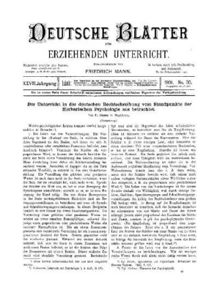 Der Unterricht in der deutschen Rechtschreibung vom Standpunkte der Herbartschen Psychologie aus betrachtet : (Fortsetzung)