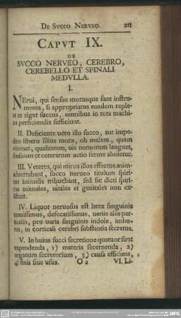 Caput IX. De Succo Nerveo, Cerebro, Cerebello Et Spinali Medulla