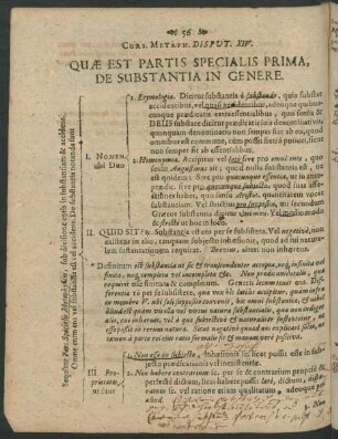 Curs. Metaph. Disput. XIV. Quae Est Partis Specialis Prima, De Substantia In Genere.