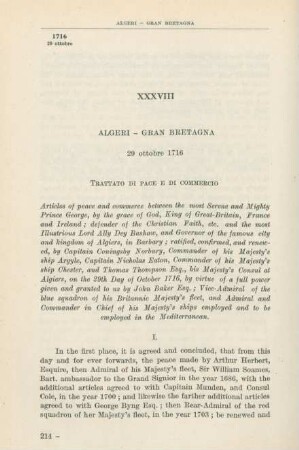 XXXVIII Algeri - Gran Bretagna 29 ottobre 1716