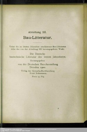 Abteilung III. Bau-Litteratur