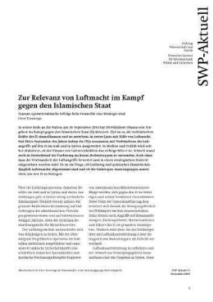 Zur Relevanz von Luftmacht im Kampf gegen den Islamischen Staat : Warum operativ-taktische Erfolge kein Ersatz für eine Strategie sind