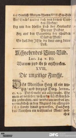 Achtzehendes Sinn-Bild. Die unzeitige Furcht.