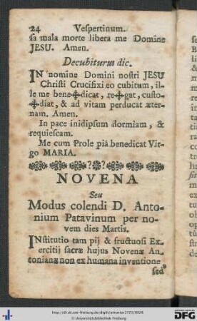 Novena Seu Modus colendi D. Antonium Patavinum per novem dies Martis.