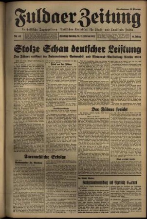 Erste Ausgabe vom Samstag, den 20. Februar 1937.
