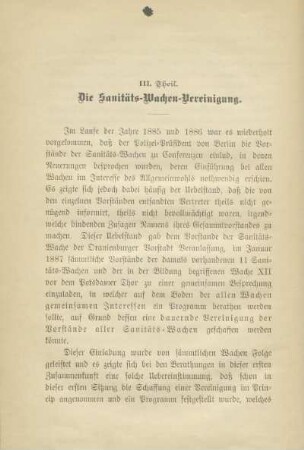 III. Theil. Die Sanitäts-Wachen-Vereinigung