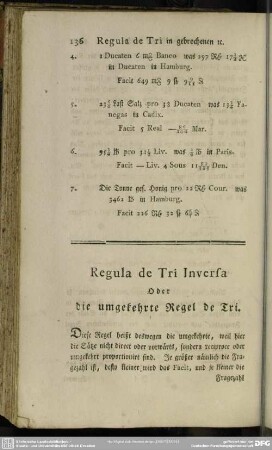 X. Regula de Tri inversa, oder die umgekehrte Regel de Tri