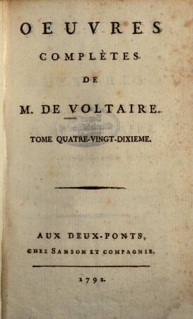 Oeuvres Complètes De M. De Voltaire, 90. Recueil Des Lettres De M. De Voltaire ; T. [12] : 1765 - 1766