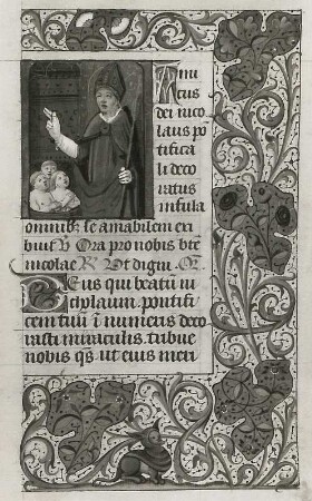 Der Heilige Nikolaus : Der Heilige Nikolaus (Illumination eines Stundenbuches) (1401/1500). Gotha: Forschungsbibliothek Memb. II 176 fol. 247 r