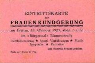 Eintrittskarte für eine Kundgebung des Bezirks-Frauenkomitees