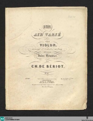 Huitième air varié pour le violon : avec accompt. d'orchestre ou de piano; op. 42