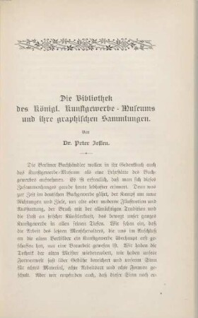Die Bibliothek des Königl. Kunstgewerbe-Museums und ihre graphischen Sammlungen
