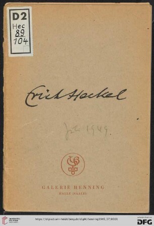 Erich Heckel, Hemmenhofen (Bodensee) : Aquarelle, Holzschnitte, Radierungen, Lithographien : Juli 1949