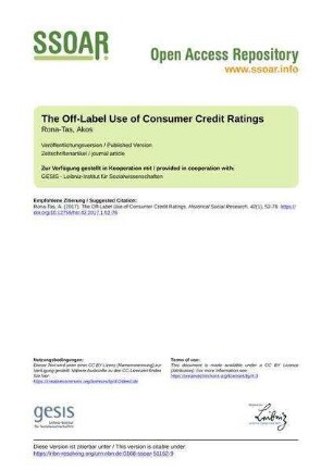 The Off-Label Use of Consumer Credit Ratings