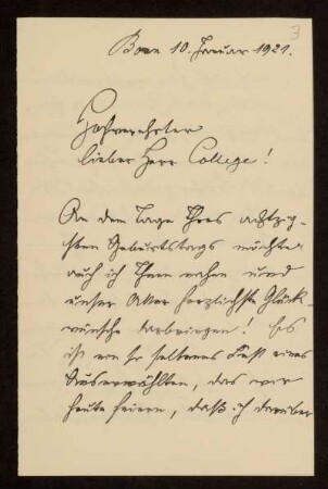 Brief von Carl Crome an Otto von Gierke, Bonn, 10.1.1921