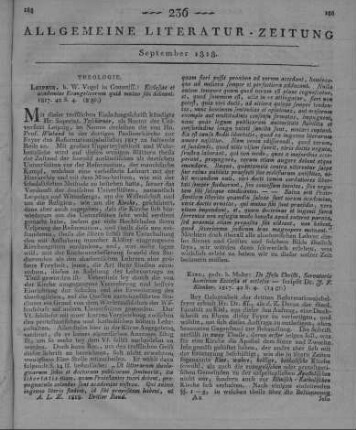 Tzschirner, H. G.: Ecclesiae et academiae Evangelicorem quid mutuo sibi debeant. Leipzig: Vogel 1817