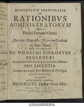 Dissertatio Inauguralis De Rationibus Administratorum