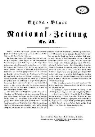 Extra=Blatt zur National=Zeitung N[umme]r 24.