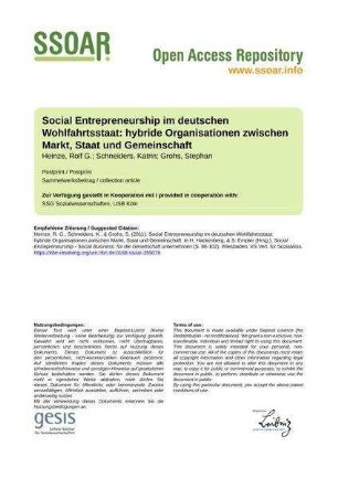 Social Entrepreneurship im deutschen Wohlfahrtsstaat: hybride Organisationen zwischen Markt, Staat und Gemeinschaft