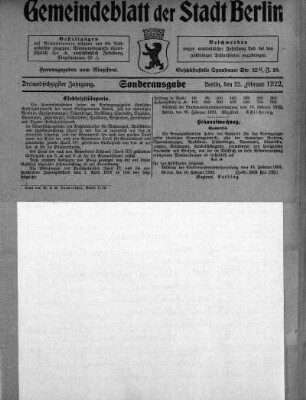 Sonderausgabe, 22. Februar 1922