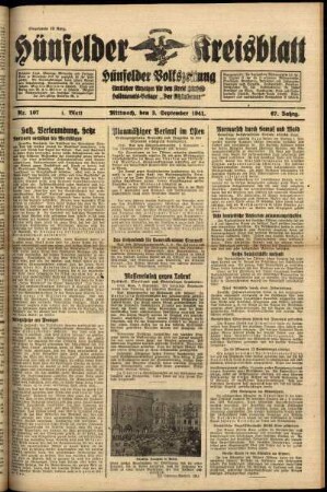 Erste Ausgabe vom Mittwoch, den 03. September 1941.