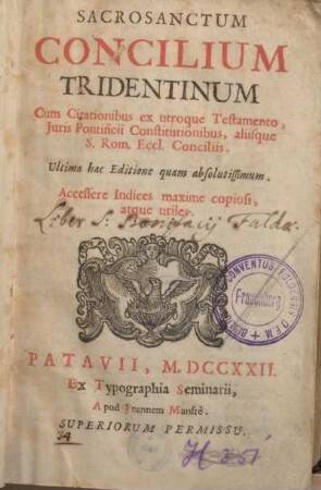 Sacrosanctum Concilium Tridentinum : cum citationibus ex utroque Testamento, juris pontificii constitutionibus aliisque S. Rom. Eccl. conciliis