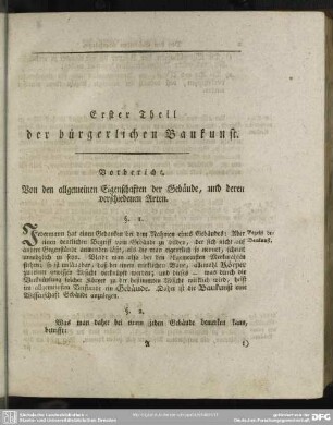 Erster Theil der bürgerlichen Baukunst