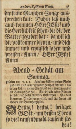 Abend-Gebät am Sonntag