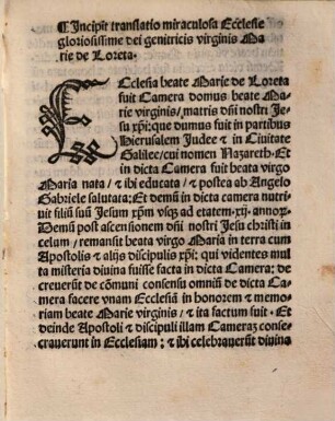 Translatio miraculosa ecclesiae beatae Mariae virginis de Loreto